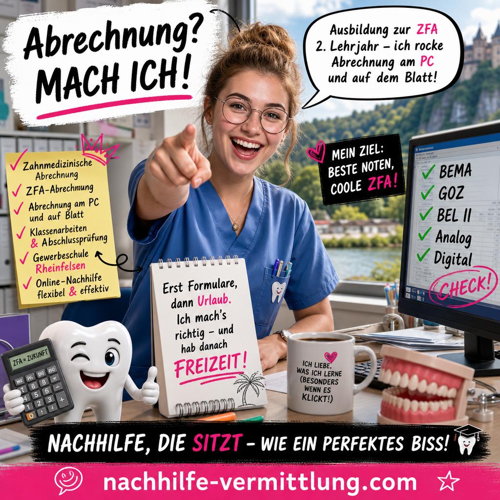 Nachhilfe ZFA Abrechnung, Zahnmedizinische Abrechnung, ZFA, Abrechnung, Zahnärztliche Abrechnung, Abrechnung am PC Wyhlen Nachhilfe ZFA Abrechnung, Zahnmedizinische Abrechnung, ZFA, Abrechnung, Zahnärztliche Abrechnung, Abrechnung am PC Wyhlen